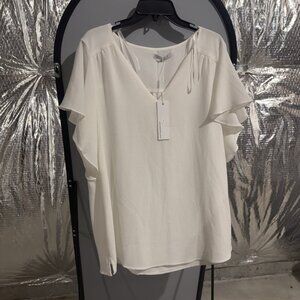 Estelle Women’s White Top Size 2X | Flowy Sleeve Blouse Plus Size Chic